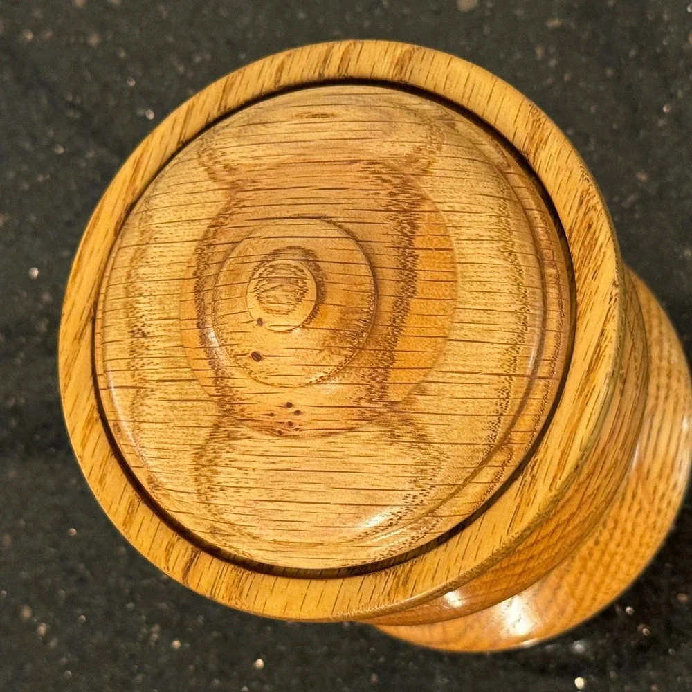 Handmade‎ Turned Wood Lidded Jar Canister Pedestal Base Glossy Natural Grain